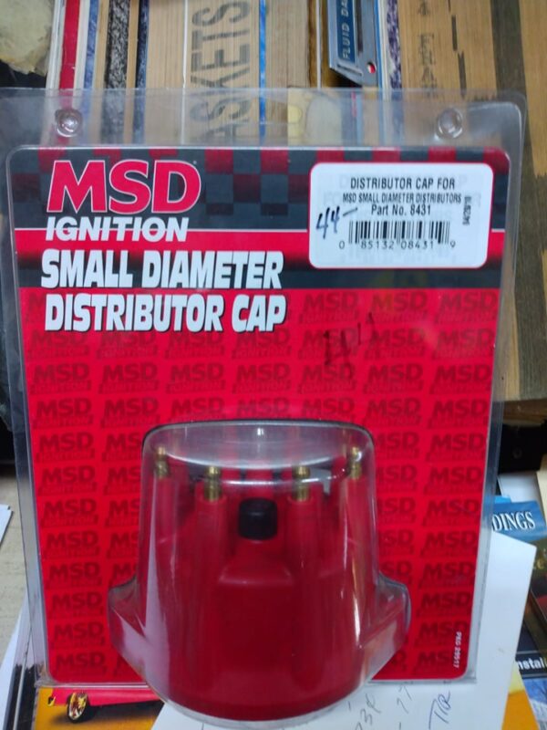 Small diameter red distributor cap, MSD #8431, new in package