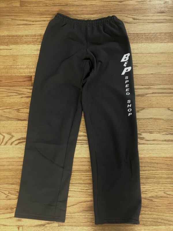 B & P Speed Shop sweatpants, black with white lettering. S-XL available