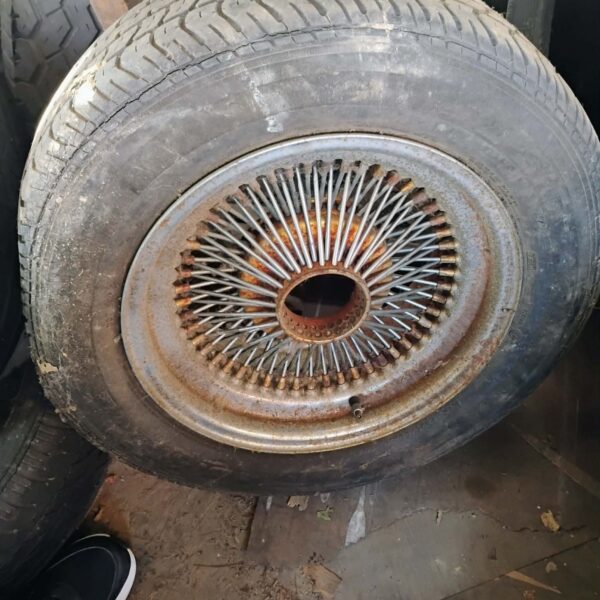 Wire wheels, 15 inch, with adaptors, set of 4, missing one cone, universal, used