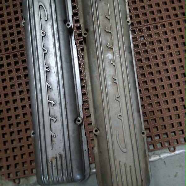 Valve covers, aluminum, 1959 Corvette, staggered bolt pattern, #3726086, used