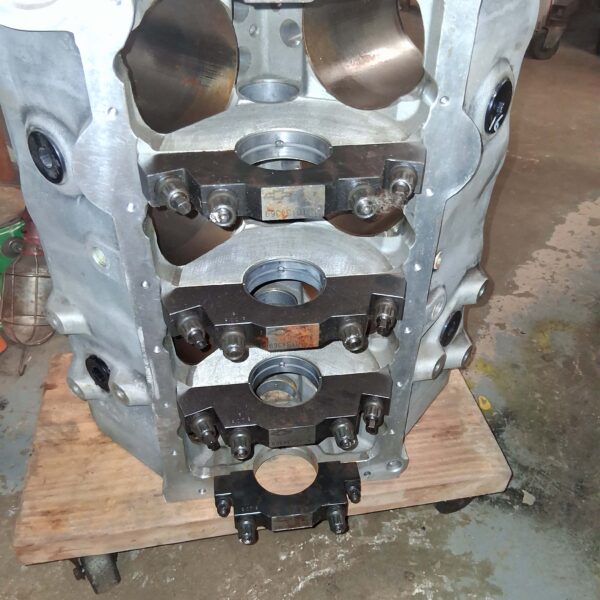GM aluminum block, #10134398, 4.125 bore, 350 mains, .020 undersized rods and mains, kryptonite, used